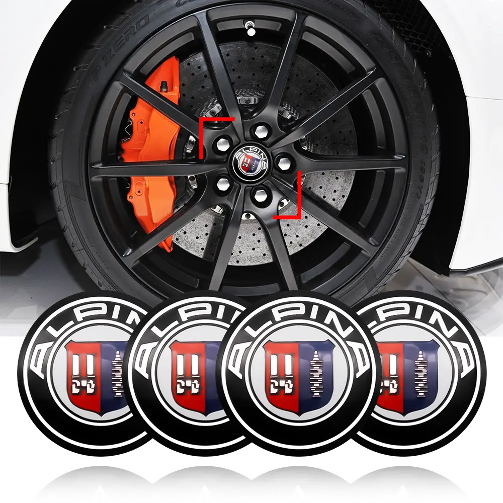 Alpina Car Wheel Center Stickers, Waterproof Sunproof Decorative Accessories, 4 Pieces 56mm Custom Logo Decals for Auto Wheels