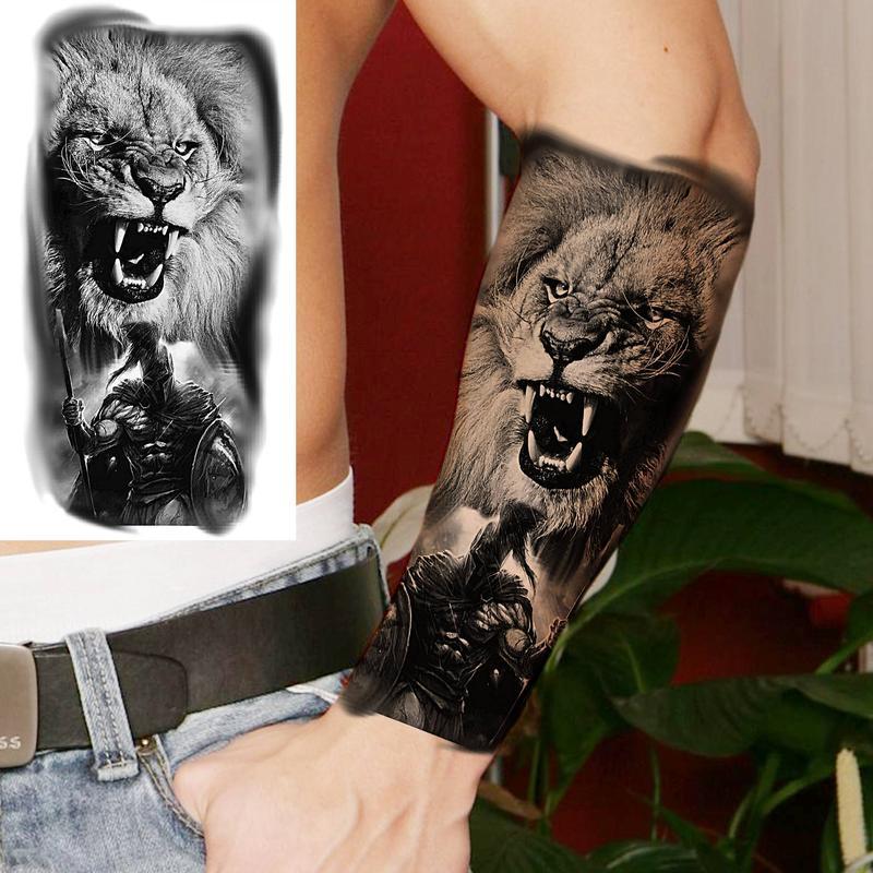 Lion Pattern Tribal Style Temporary Tattoo Sticker,8 Sheets/set Waterproof Arm Tattoo Sticker, Body Decoration for Men & Women