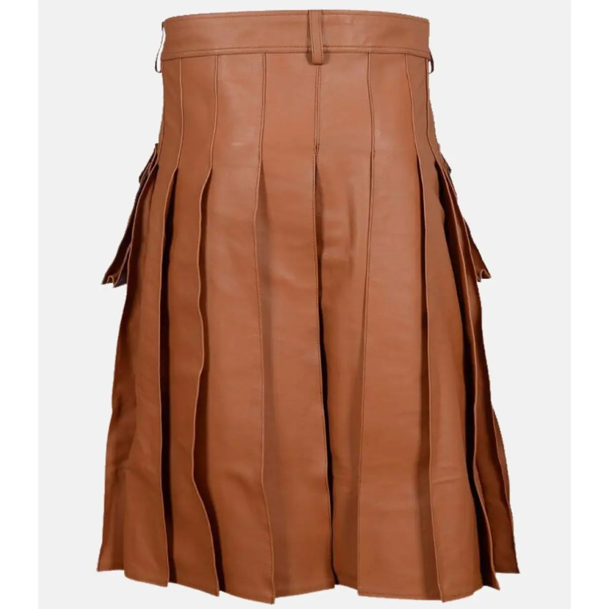 Men's Brown Cow Skin Leather Kilt with Side Pockets