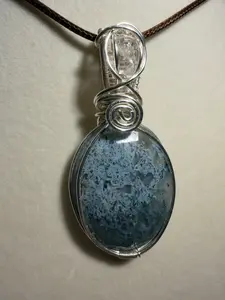 Faceted Moss Agate & Herkimer Diamond silver-tone copper wire-wrapped pendant
