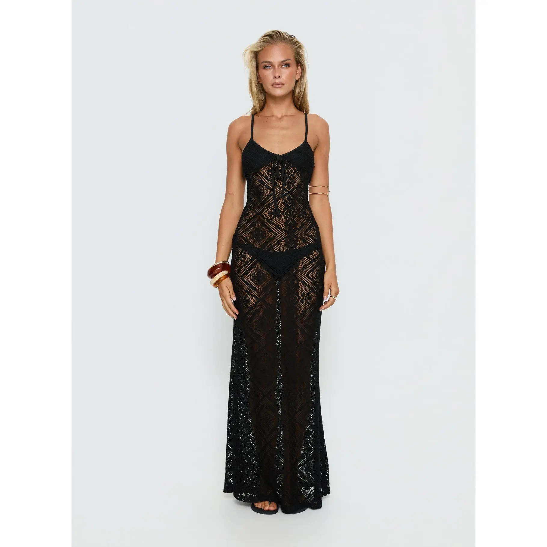 Eminent Crochet Low Back Maxi Dress Black - TikTok Shop