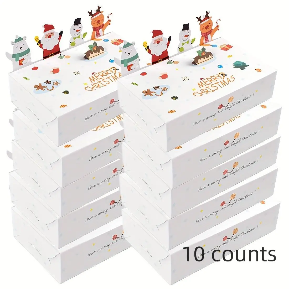 10 Christmas Gift Boxes, Halloween Gift Box, Birthday Gift Box, 3D Cartoon Santa Claus Snowman Reindeer Design, Perfect for Cookies Candy Party Gifts