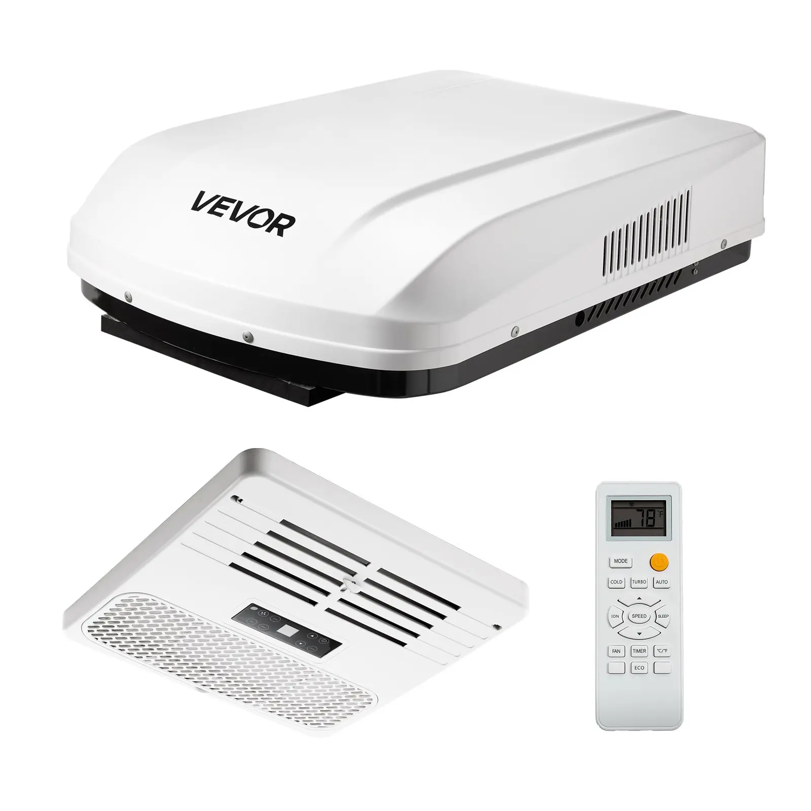 【Summerfinds】VEVOR 15000 BTU 120V Roof Mount Ducted RV AC Unit with Heat Pump Mode & Cooling, Energy-Efficient Variable Speed Quiet Unit, Rugged Shell, ADB Button Controls & Remote + Filter, Easy Install, White, Direct Replacement, 40.9x29.7x10.6in, 120 V