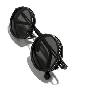 Unisex Classic Black Round Polarized Sunglasses, UV400 Protection, Retro Steampunk Style, Lightweight Metal Alloy Eyewear for Outdoor Activities, Gift Box Set, Men's Accessories, Guys Gifts, Adults' Accessories,summervibes