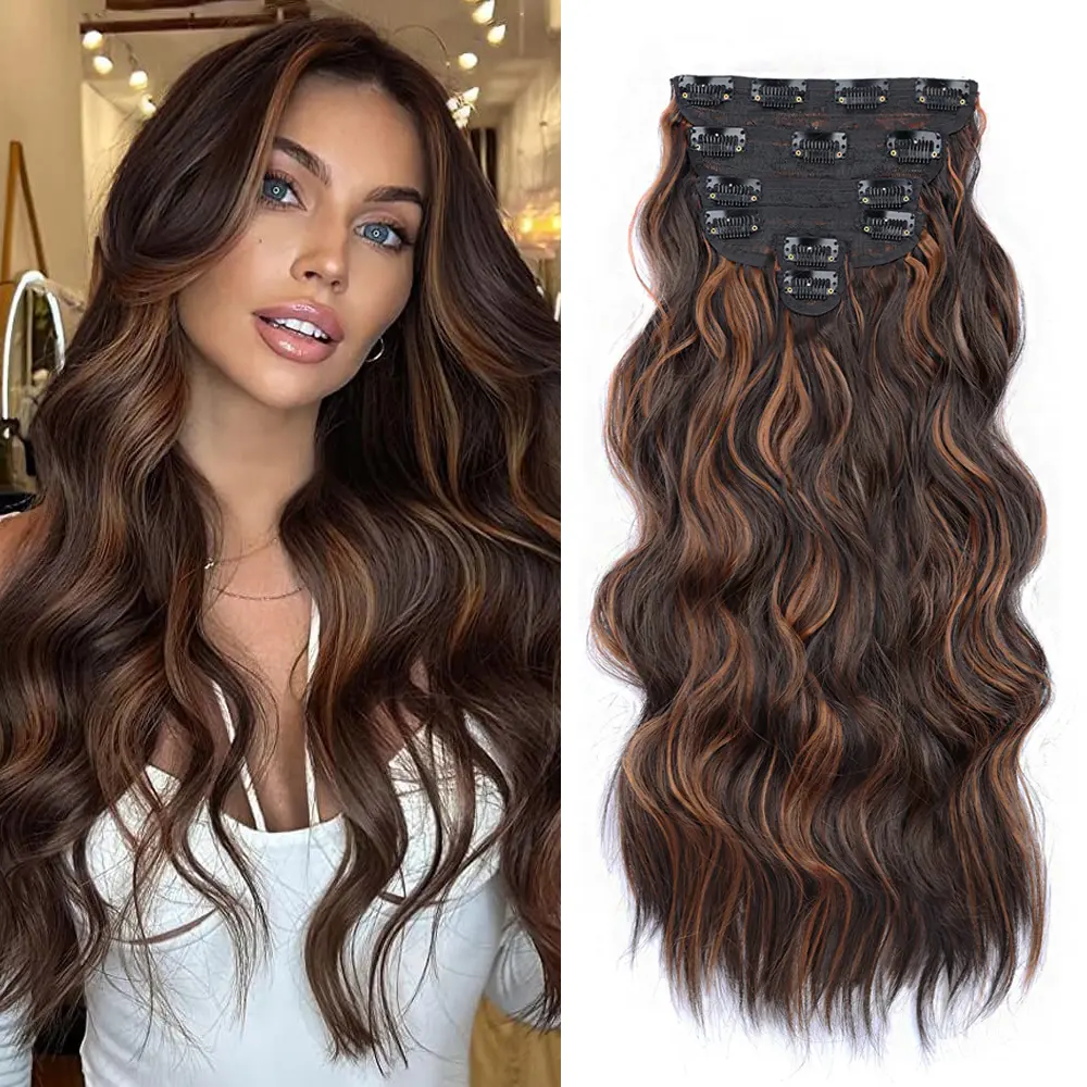 MissqueenHair extension clip-in for women, thick double weft wavy soft hair and well blended long wig, easy to wear, suitable for daily parties, Christmas