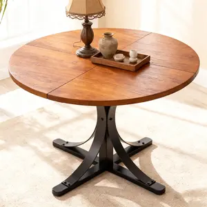 Soges Vintage Round Table for Living Room, 30 Inches Height Small Dining Table for Kitchen, Space-Saving Coffee Table with Adjustable Leveling Feet for Uneven Floors, Easy Assembly Farmhouse Side Table, 250LBS Capacity