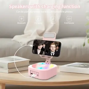 Wireless Bluetooth-compatible Speaker 5-In-1 Phone Stand, Rechargeable Emergency Device, RGB Lighting, Foldable Design, Android Compatible