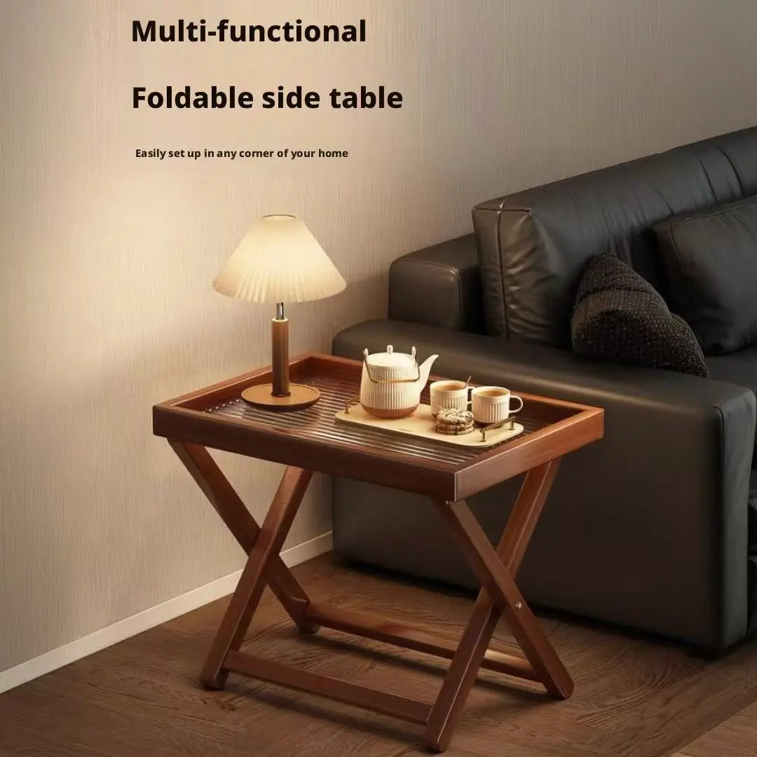 Eco-Friendly Rectangle Bamboo-Acrylic Multifunctional Folding Side Table (40x30cm), X-Shape Stable Base, Portable Easy-Clean for Bedroom, Craft Room, Garden – Indoor-Outdoor Small Spaces Furniture