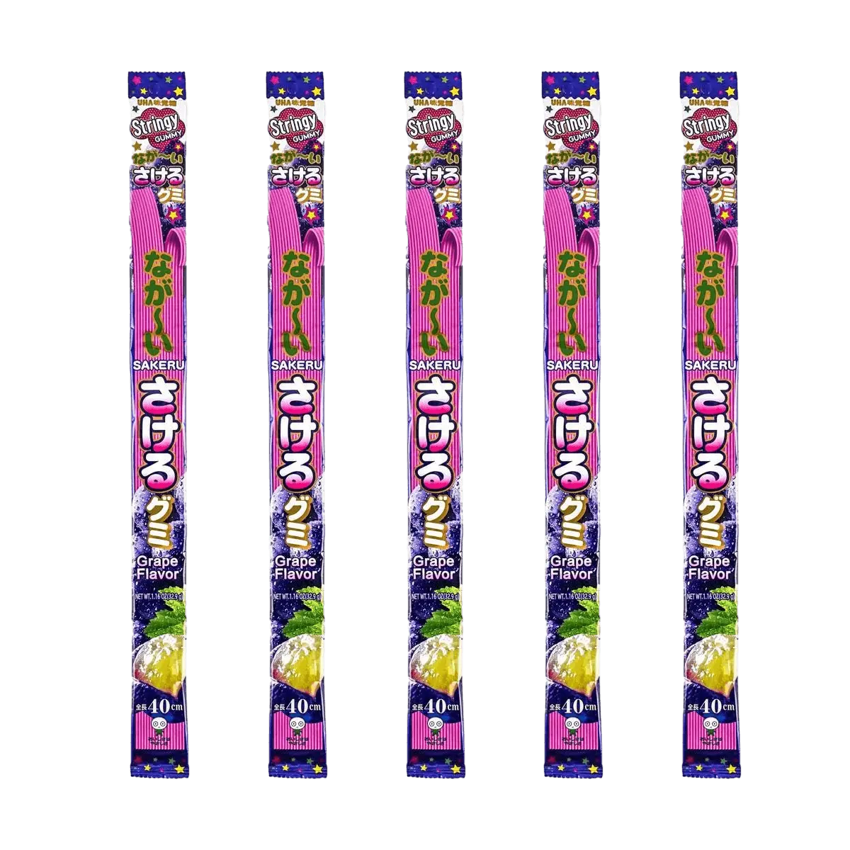 UHA Long Sakeru  Jelly Gummy Candy Grape,1.16 oz*5【Value Pack】