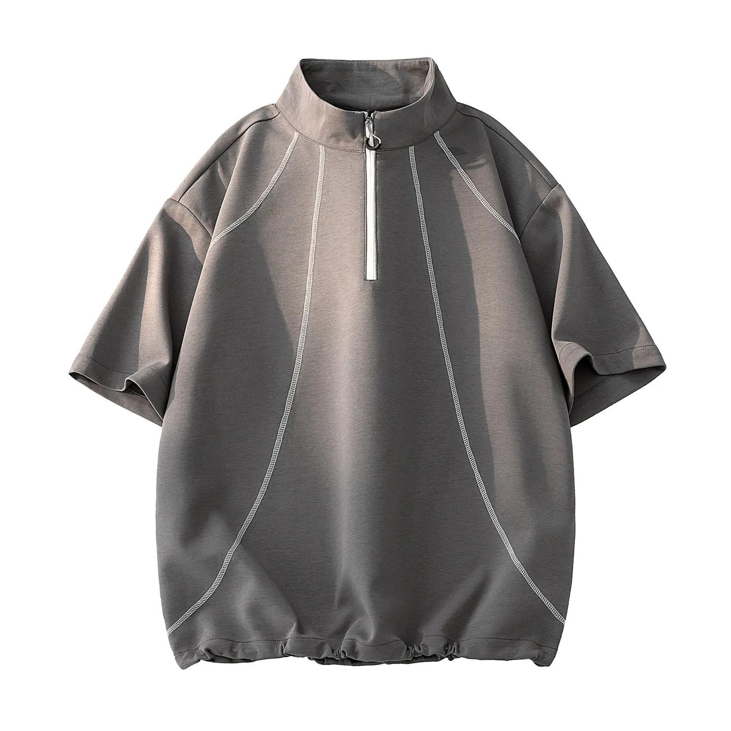 New Summer Minimalist Men’s Short Sleeve T-Shirt, Color-Block Stand Collar Pullover Quick-Dry Loose Fit Men’s Top, Versatile Trendy Loose Sporty Casual Men’s Shirt, #SummerWins