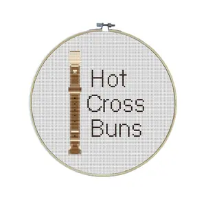 Hot Cross Buns Premium Cross Stitch Kit - EVERYTHING INCLUDED | Recorder Pattern | Band Class | Gift for Band Teacher | Woodwind Instruments | Funny