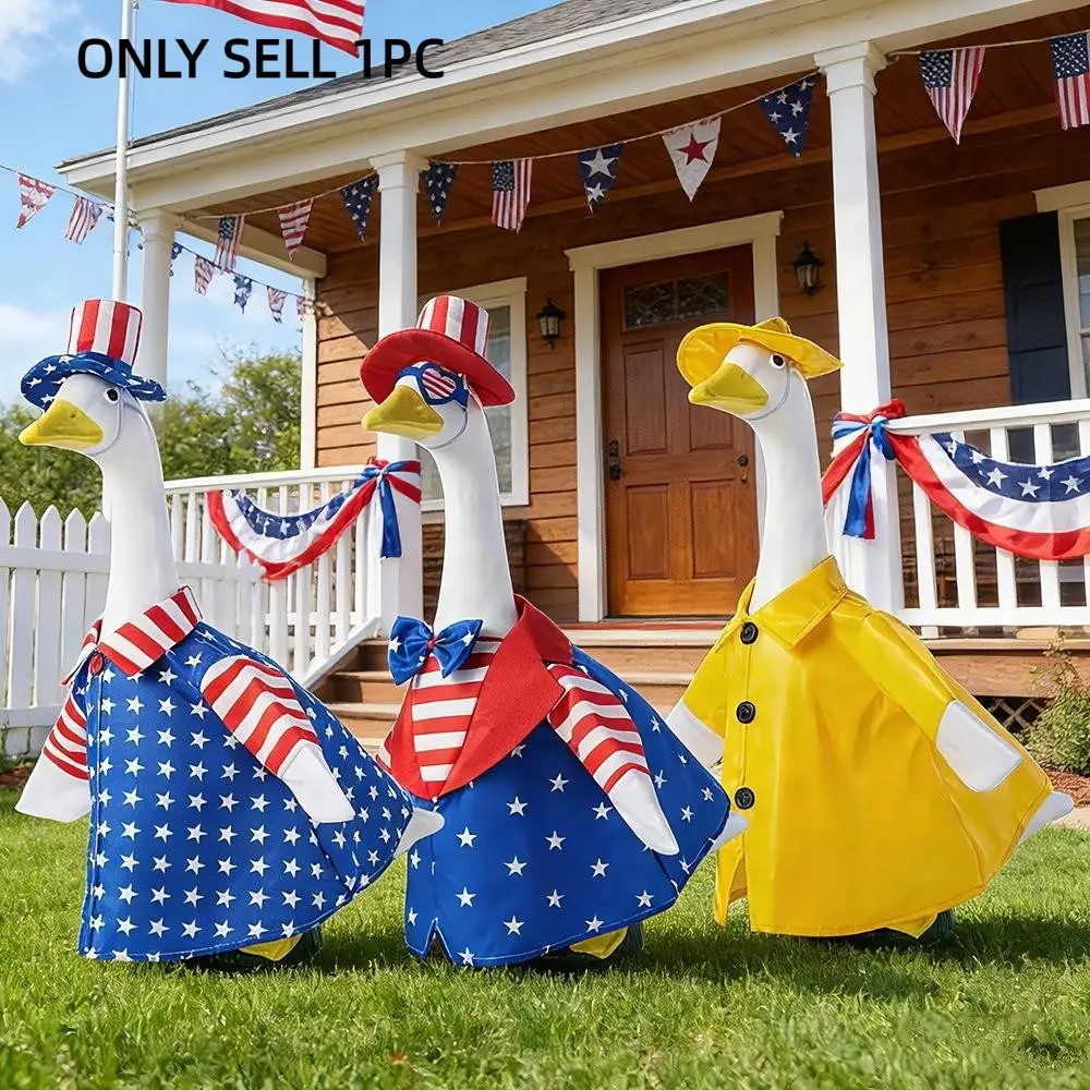 Independence Day Porch Duck Clothes Waterproof Raincoat American Flag Hat Set, Festive Look, Perfect for Outdoor Decoration, Party Decoration
