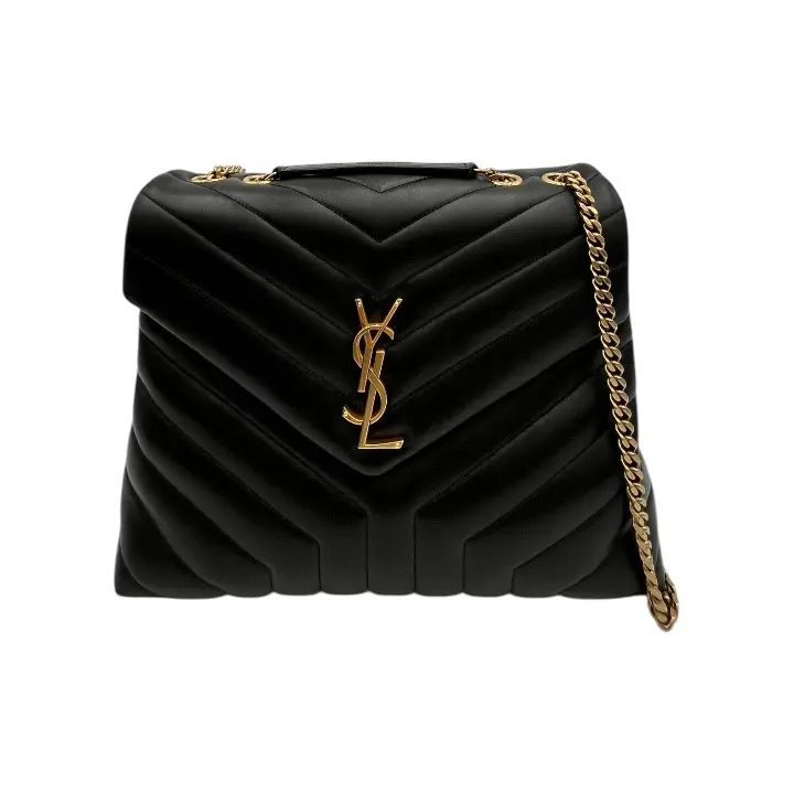 Pre-owned Yves Saint Laurent CALFSKIN Shoulder Bags YSL LOULOU LARGE BLACK SHOULDER BAG