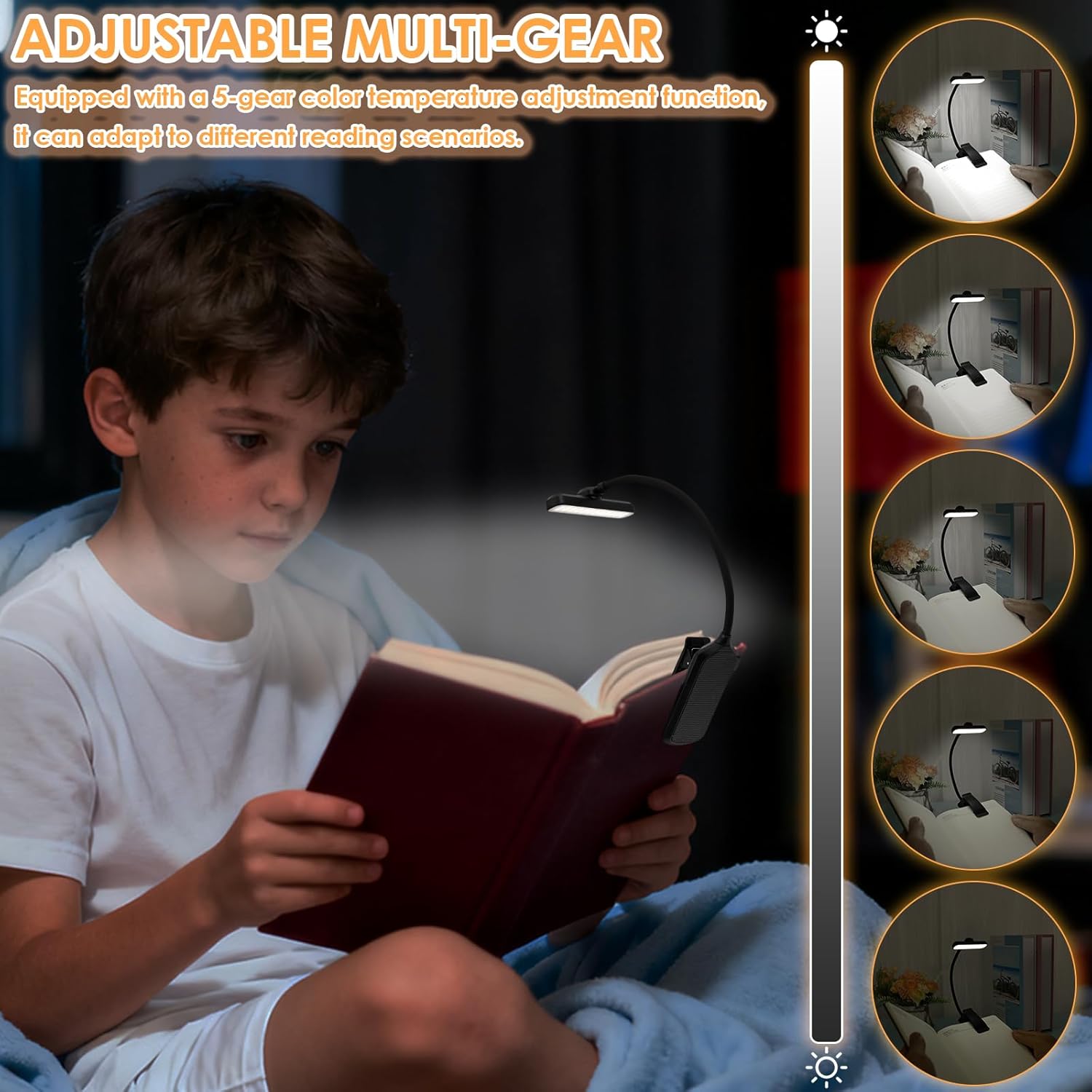 Rechargeable 24 LED Book Light for Reading in Bed – Clip-On Lamp with 360° Flexible Neck, 5 Color Modes, Eye-Caring & Glare-Free, USB-C, 80H Runtime, Perfect for Kids, Students & Book Lovers
