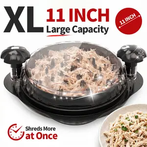 XL Chicken Shredder Tool Twist 11 Inch Large Capacity Meat Shredder Bowl with Visible Lid Ergonomic Handle Strong Non Slip Base Dishwasher Safe for Chicken Pork Beef Vegetables Meal Prep Elegant Black