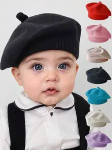 Baby Knitted Beret Hat, Cute Solid Color Painter Cap, Christmas Thanksgiving Gift, Unisex Letter Pattern, Suitable for 1-3 Years