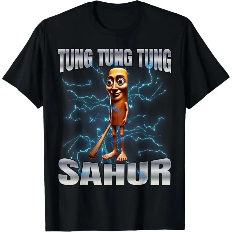 🎈✨Cotton Unisex Tung Tung Tung Sahur Graphic Tee for Women, Funny Ramadan Eid Tee, Casual Short Sleeve Summer Top, Comfortable & Lightweight Cotton Shirt, Trendy Muslim Holiday Outfit, Gift Idea for Girls & Teens, Perfect for Iftar & Sahur Celebrations