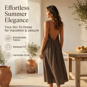 Aurasummit Women's Solid Color Large Size Lounge Dress Elegant Sleeveless Long Dress for Summer Las Sleepwear Indoor Wear Loose-Fitting V-Neck Casual Retro Fashiondie