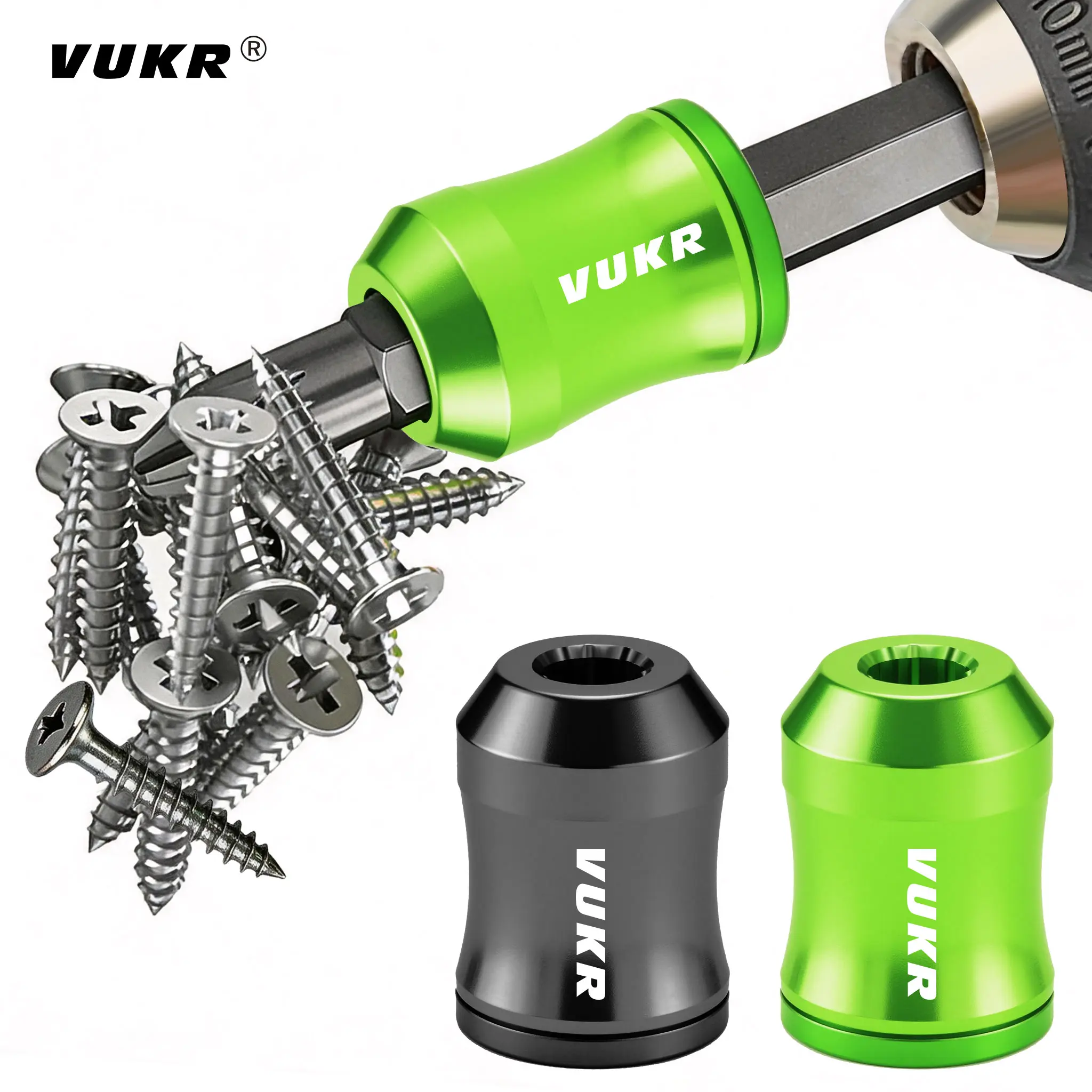 VUKR Universal 1/4 Inch Magnetic Bit Ring, Strong Metal Screwdriver Bit Magnetizer Anti-Slip Screw Holder Ring for Electric Drill & Power Screwdriver, 6.35mm Hex Shank Drill Bit Magnetic Collar Tool Holding Driving