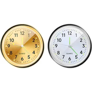 2PCS Stick on Dashboard Car Clock, Mini Luminous Automotive Vent Clip Quartz Clocks, Alloy Waterproof Analog Clock Watch Universal for Car Boat Bike Home, Car Accessories (Golden+White)