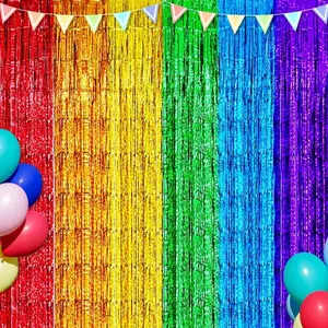 2 Pack 3.2ft x 9.8ft Rainbow Metallic Foil Fringe Curtain, Tinsel Streamers Photo Props Backdrop for Pride Month, LGBTQ Pride Party Favors, Birthday, Wedding, Bridal Shower Decorations