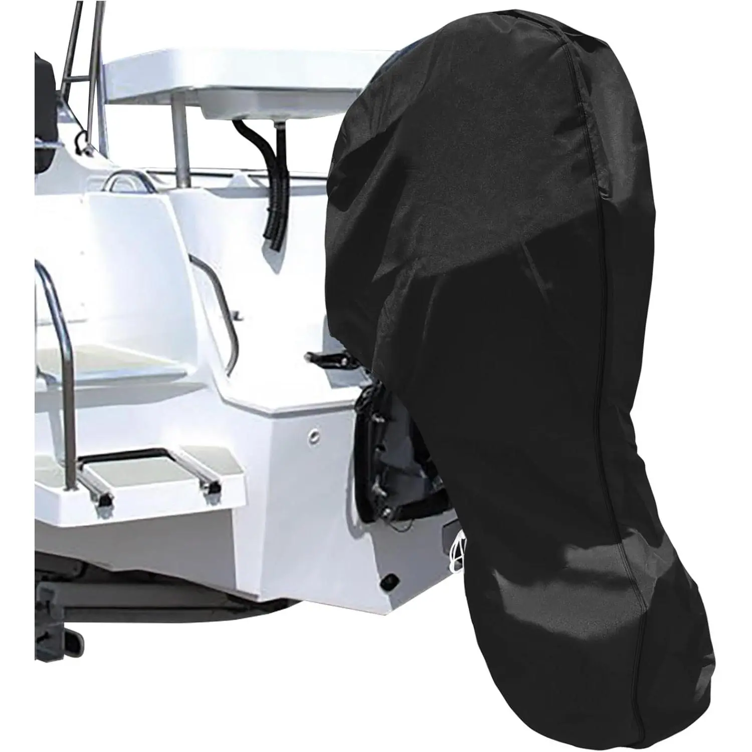 Waterproof Full Fit Outboard Motor Covers - Heavy-Duty Oxford Fabric Trailerable Boat Engine Covers with Zipper, Boat Protection for 30-60HP Motors
