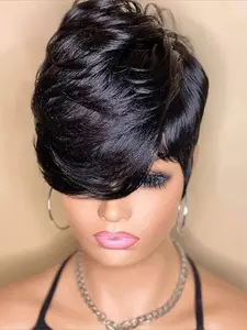 Straight Glueless Human Hair Wig for Women Pixie Cut Wig Halloween Wig Full Machine Made Wig 150% Density 6 Inch Glueless Hair Wigs