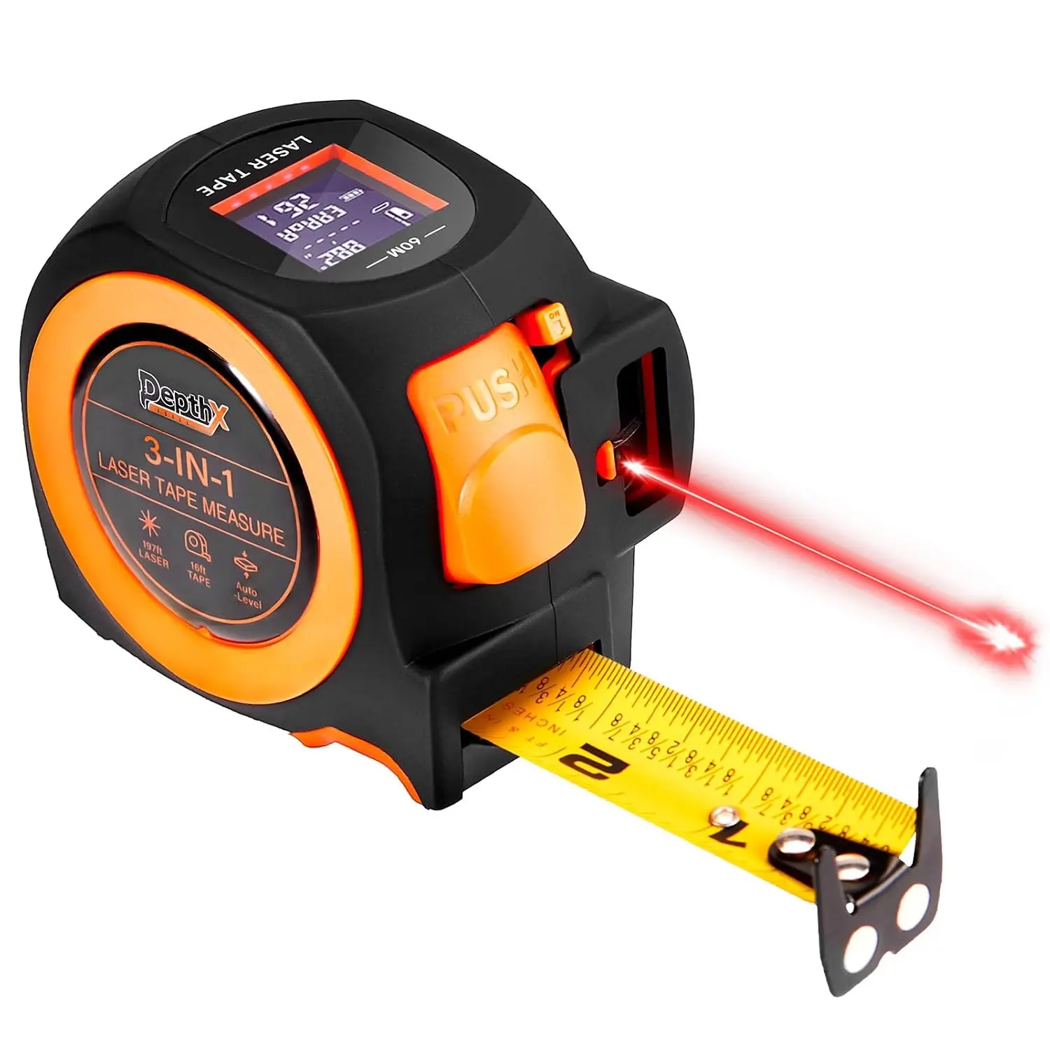 3-in-1   Laser Measuring Tape  , 197ft Laser Distance Meter, 16ft Digital Tape Measure, Digital Level, Pythagorean/Area/Volume, Rechargeable, Ft/Ft+in/in/M Units, 40 Data Sets Laser Measuring Tape Durable Tape Measure  Smart Tape Measure , Adults