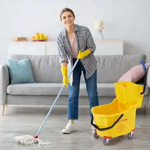 Garvee  Upgraded Heavy Duty 32L Commercial Mop Bucket Set – Double Bucket System, Side Press Wringer & Rolling Wheels – High Capacity Industrial Mop Bucket for Janitorial, Restaurant, Office & School Floor Cleaning – Durable, Ergonomic