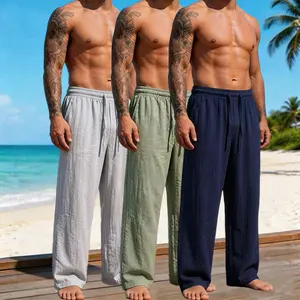 Men’s casual straight-leg pants, 3-pack; men’s casual long pants with a drapey feel; summer fashion for outdoor walking, camping, and vacations; cool and breathable, soft and comfortable long pants; 3-piece set, suitable as a gift