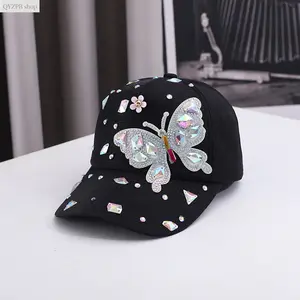 Women’s Summer Baseball Cap, Korean Butterfly Rhinestone Sun Visor Hat, Lightweight Colorful Fashion Sun Hat for Outdoor Travel, Beach, Streetwear, Casual Sports, Trendy UV Protection Accessories