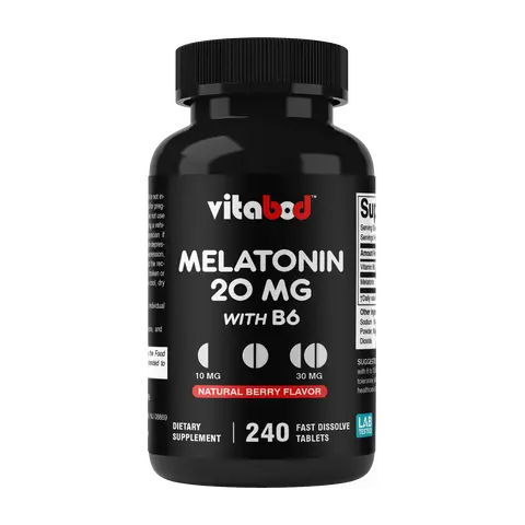 20mg Fast Acting Melatonin Nutrition Supplement - 240 Fast Dissolving Berry Flavored Tablets - Drug-Free, Natural, Vegetarian, GMO & Gluten-Free Supplement for Health, Adult Sleep Support