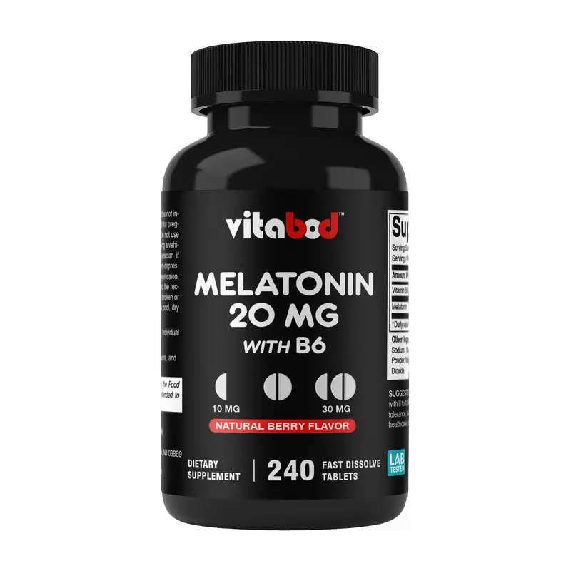 20mg Fast Acting Melatonin Nutrition Supplement - 240 Fast Dissolving Berry Flavored Tablets - Drug-Free, Natural, Vegetarian, GMO & Gluten-Free Supplement for Health, Adult Sleep Support