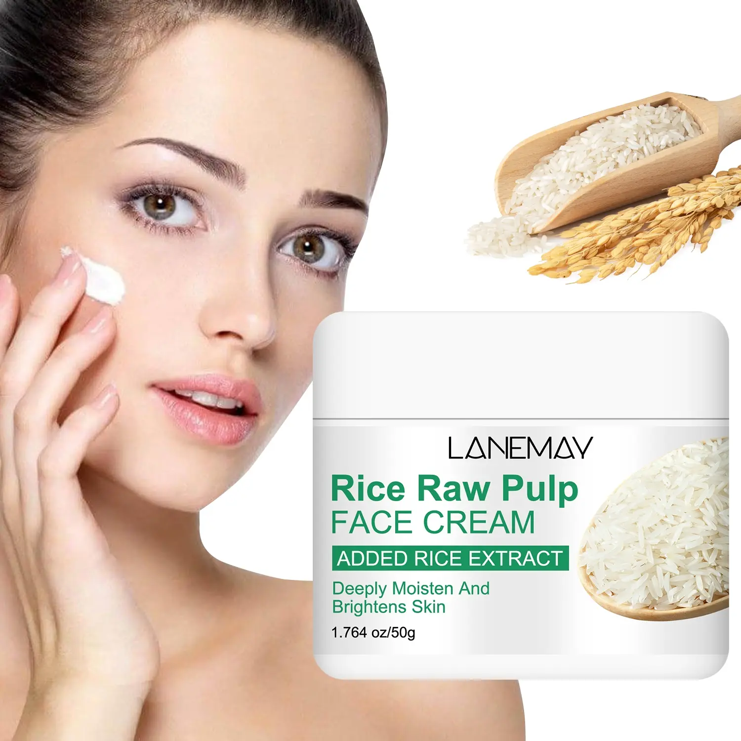 50g rice Puree Facial cream, Moisturizing, deeply moisturizes and brightens the skin. Retinol - rice extract - hyaluronic acid, hydrates and tightens the skin, and improves skin elasticity