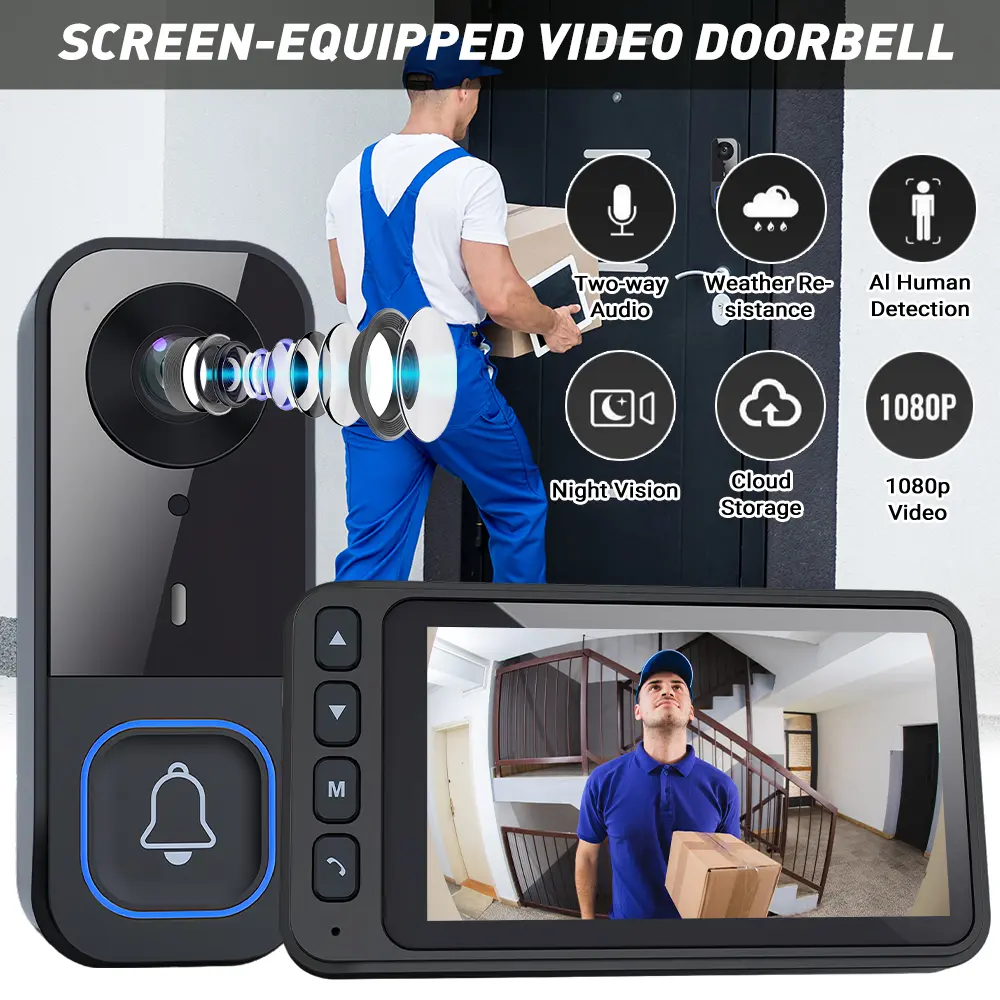 【DealsForYouDays】Wireless Doorbell Camera with 4.5-Inch IPS HD Monitor Screen, HD Night Vision