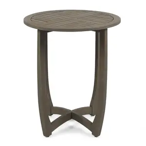 Grey 27.5 Inch Round Rustic Acacia Wood Bistro Table, Weather Resistant Slatted Top Patio Table, Sturdy Stable Indoor Outdoor Table for Home Garden Balcony