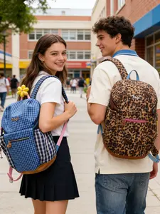 2026 Leopard Print Backpack, Patchwork Casual Large Capacity Bag, Adjustable Straps, Travel Commute Unisex, School Laptop Bag