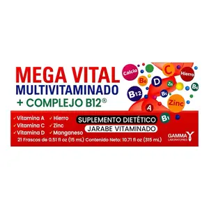 Megavital Multivitaminado + Complejo B12 Jarabe Vitaminado Vitaminized Syrup Dietary Supplement 21 Viales Bottles