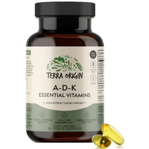 TERRA ORIGIN ADK Essential Vitamins | 60 High Potency Liquid Capsules | Vitamin A, D 5000 IU, K1 and K2 |  Vegan, Non-GMO, Gluten Free, Made in The USA.
