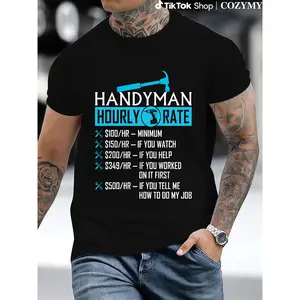 Handyman Hourly Rate Humor Carpenter Funny Handy Man T-Shirt-100% Cotton
