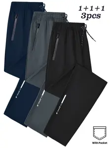 Men’s straight-leg pants made from stretchy ice-feel fiber fabric, breathable quick-dry casual athletic long pants for all seasons, featuring a drawstring waist and zippered side pockets, suitable for golf, fishing, basketball, camping, the gym, and beach
