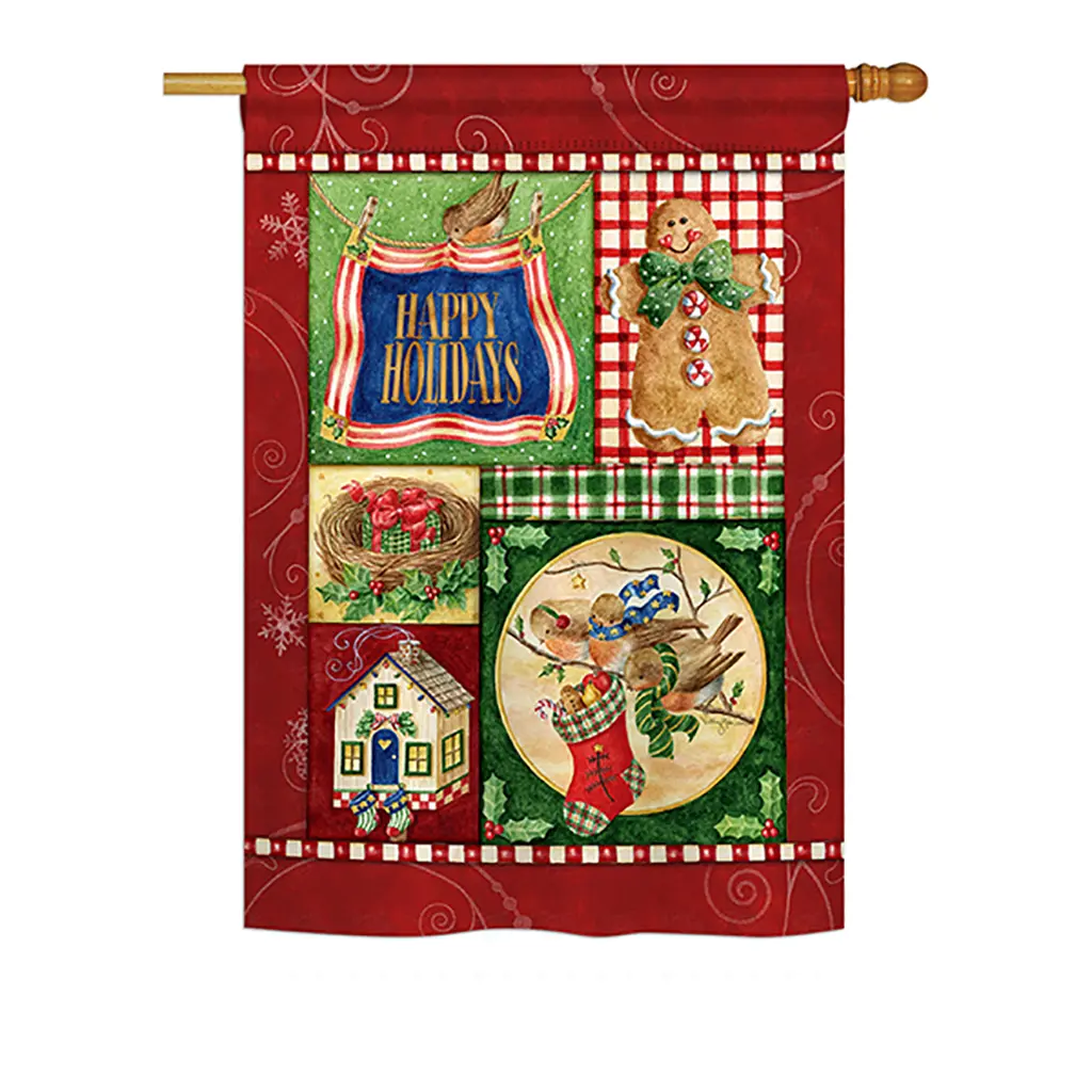 Breeze Decor BD-XM-H-114162-IP-BO-DS02-US Eco-Friendly Gingerbread Christmas Decor Vertical House Flag, 28x40 in, Festive Banners & Hanger Decoration for Happy Holiday Winter Season