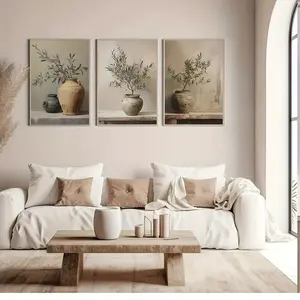 Elegant Olive Tree & Vintage Vase Canvas Prints, 3pcs Set, Frameless Wall Art for Living Room Decor