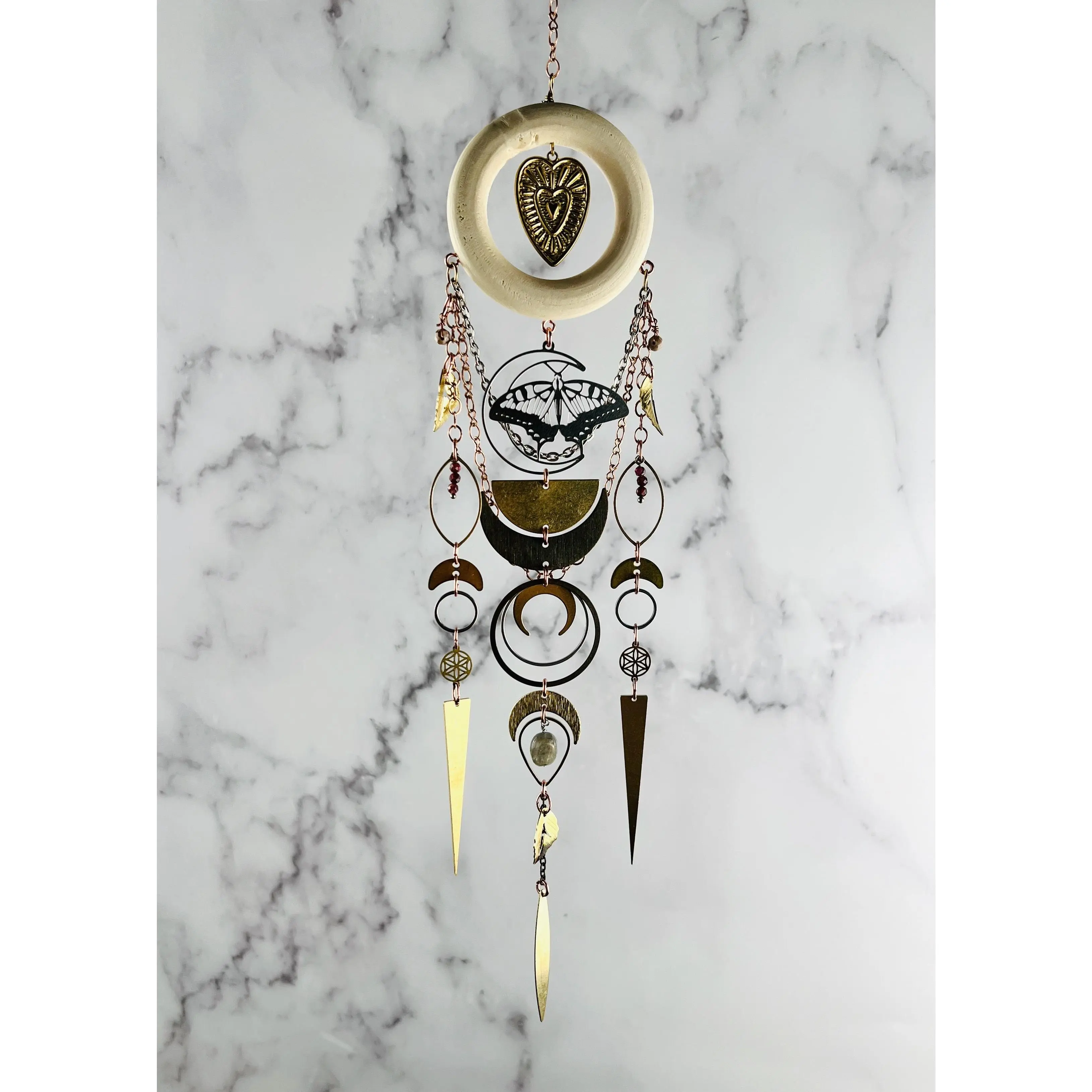 Intentionally Crafted Home Decor - Rhodocrhosite, Red Garnet, Kyanite Wall Art - 12.5 Inch x 2.5 Inch Manifestation Charm - Home Decor & Hanging