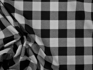 Bullet Printed Liverpool Textured Fabric Stretch 1 inch Plaid Black White Q46