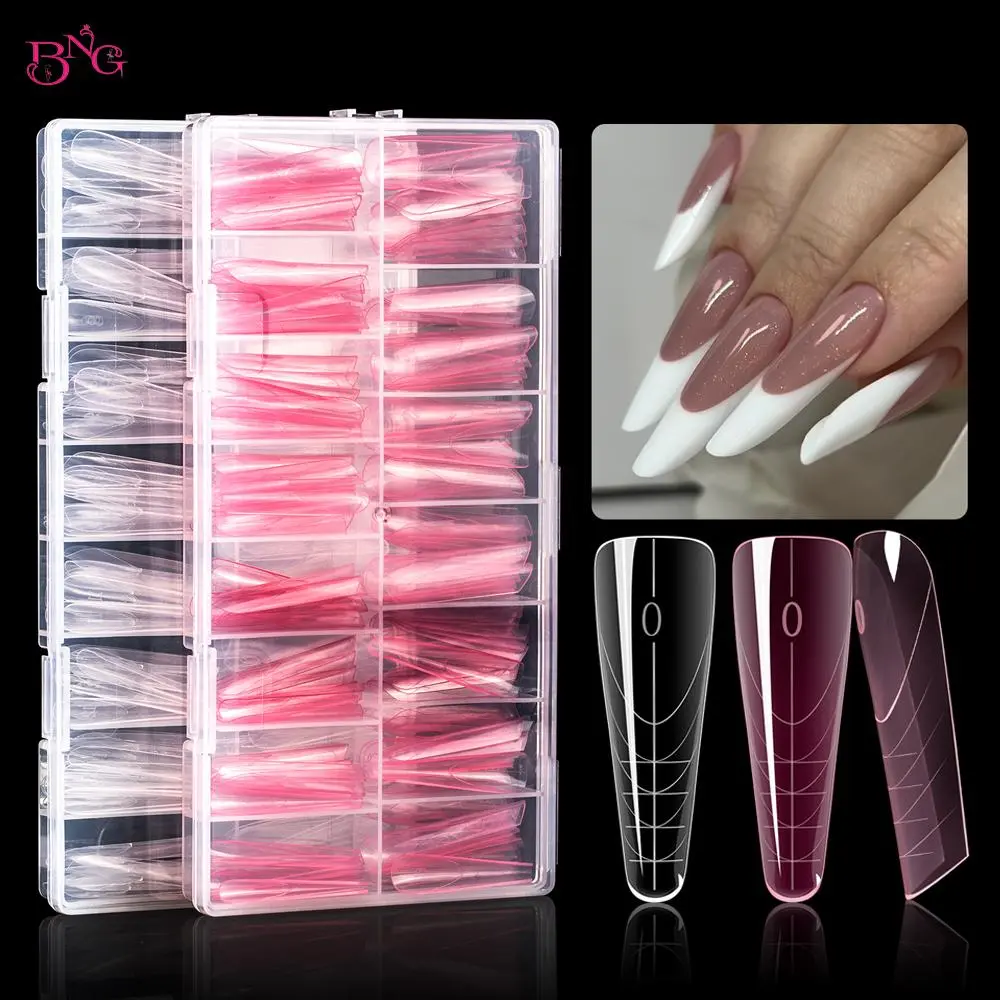 BNG 150Pcs/box Dual Form Molds for French Manicure with Rim Inside Quickly Extended Nail Molds Acrylic Reusable Upper Molds