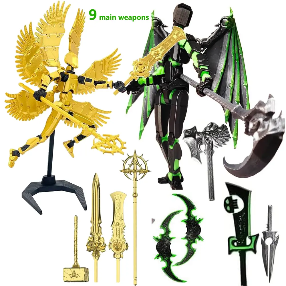 Unisex 2-Set T13 Titan Multi-Jointed Action Figures (5.4x1.95x0.4in) - 3D Printed Angel vs Devil Justice Detailed Models, Dynamic Poses Mechanical Flair Decor, Video Games Fans Ages 12+ Toys, Durable Gaming Setup