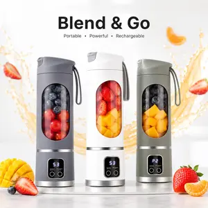 Mini Portable Blender for Travel, 12-Blade USB-C Rechargeable Juicer Cup with Digital Display, Leak-Proof Smoothie Blender for Home & On-The-Go Juice Bottles