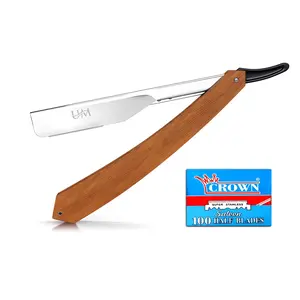 Straight Edge Razor with 100 Single Blades UM Supplies(Dark Wooden Straight Handle)