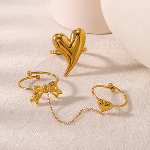 Niche unique chain ring stacking strap stainless steel love bow combination ring girlfriend gift
